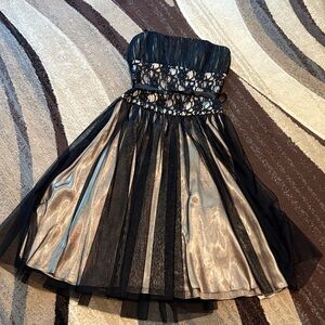 White House Black Market Strapless Black and Silver Dress